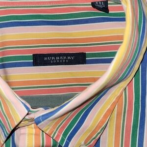 BURBERRY London Size XXL Mens Rainbow Multicolor Striped Shirt‎ Cotton